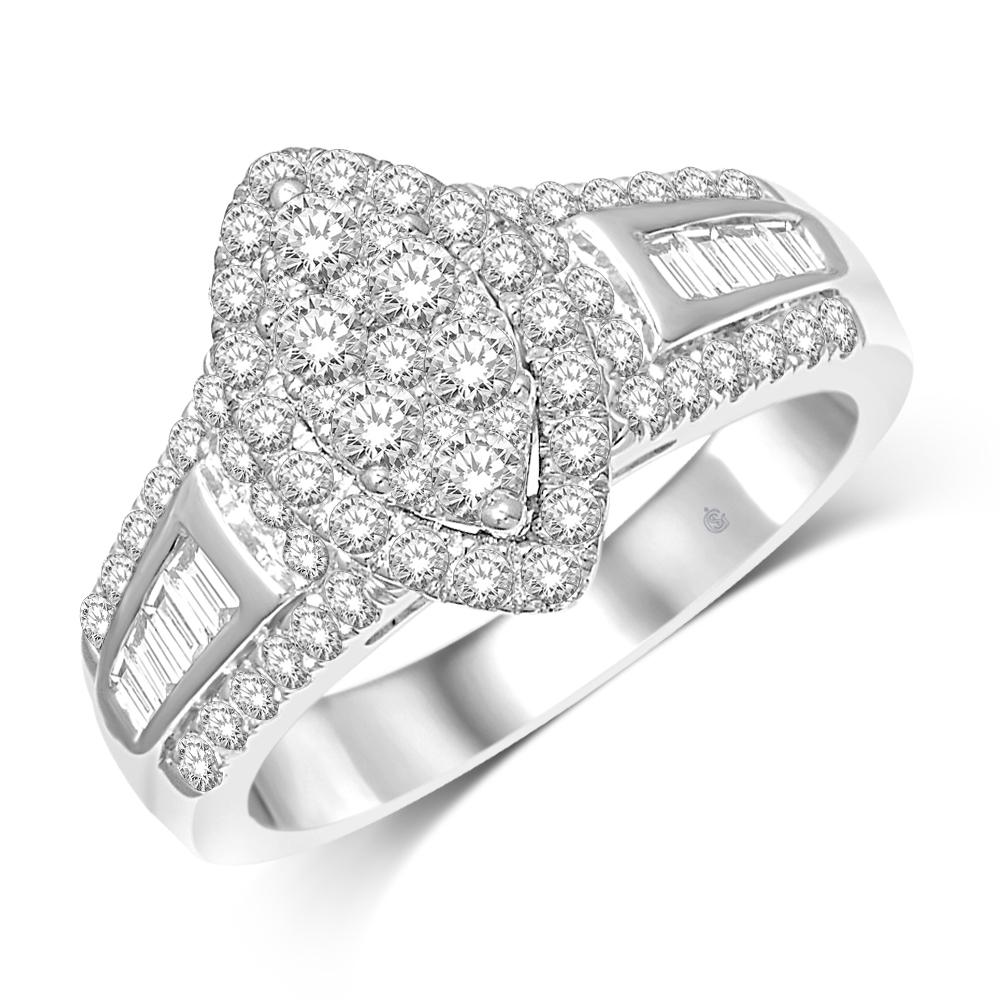 Oro blanco de 10 quilates de 1 qt.Tw. Anillo de compromiso de diamantes