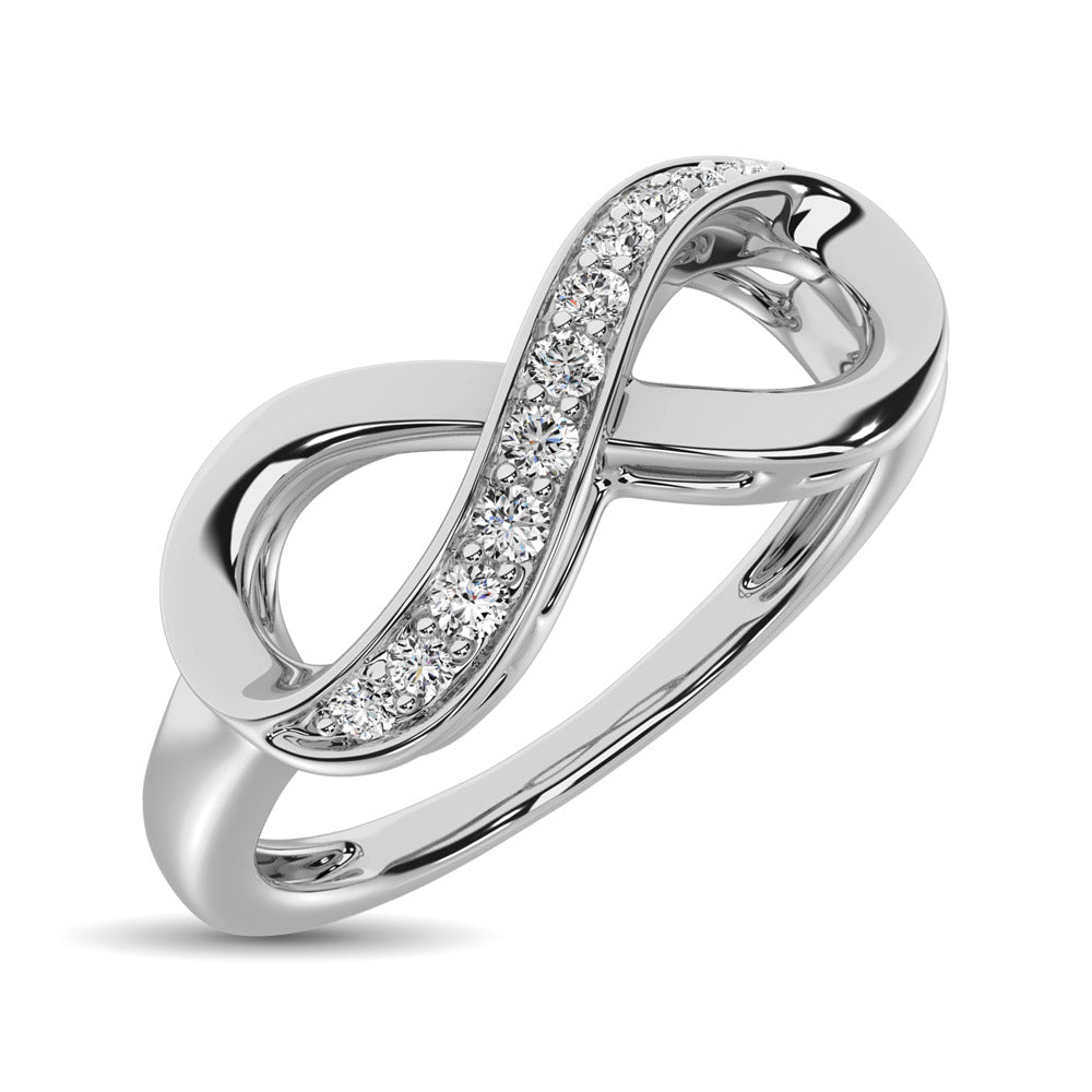 Oro blanco de 10 quilates de 1/10 qt.Tw. Anillo infinito de diamantes