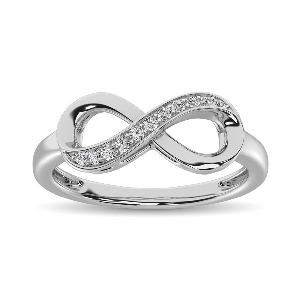 Oro blanco de 10 quilates de 1/10 qt.Tw. Anillo infinito de diamantes