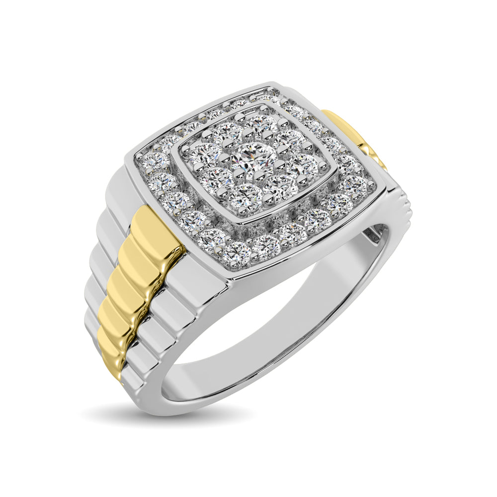 Oro blanco de 10 quilates con detalles de oro amarillo de 10 quilates de 3/4 qt.Tw. Anillo de moda para hombre con diamantes