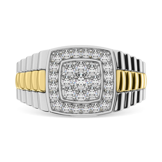 Oro blanco de 10 quilates con detalles de oro amarillo de 10 quilates de 3/4 qt.Tw. Anillo de moda para hombre con diamantes