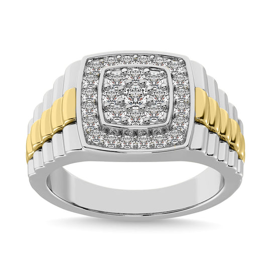 Oro blanco de 10 quilates con detalles de oro amarillo de 10 quilates de 3/4 qt.Tw. Anillo de moda para hombre con diamantes