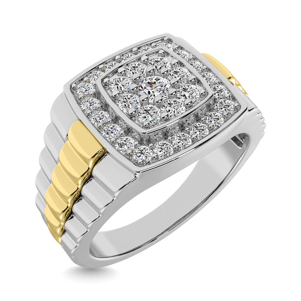 Oro blanco de 10 quilates con detalles de oro amarillo de 10 quilates de 3/4 qt.Tw. Anillo de moda para hombre con diamantes