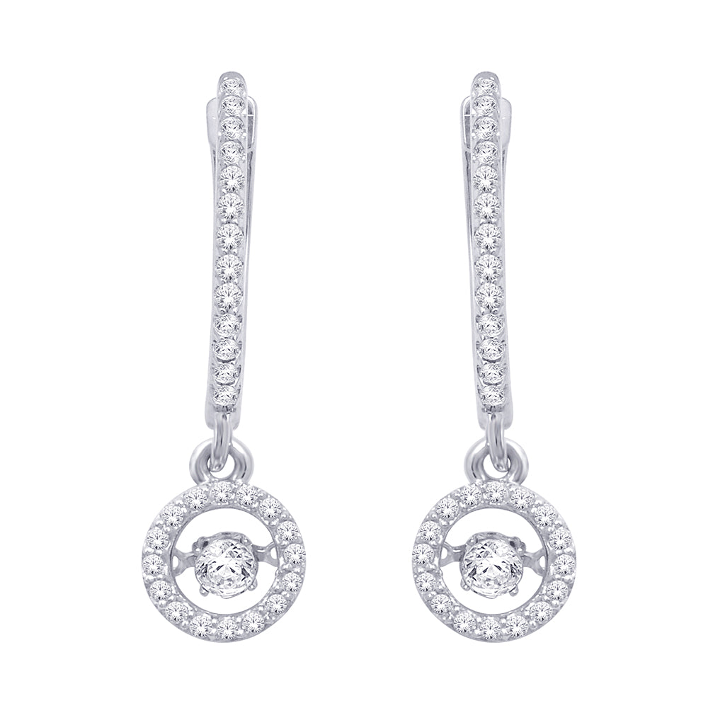 Oro blanco de 10 quilates de 2/5 qt.Tw. Pendientes de moda con diamantes en movimiento