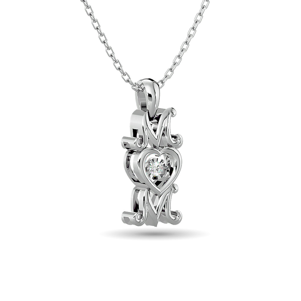 Colgante MOM con diamantes brillantes de 1/50 ct de peso total en plata de ley