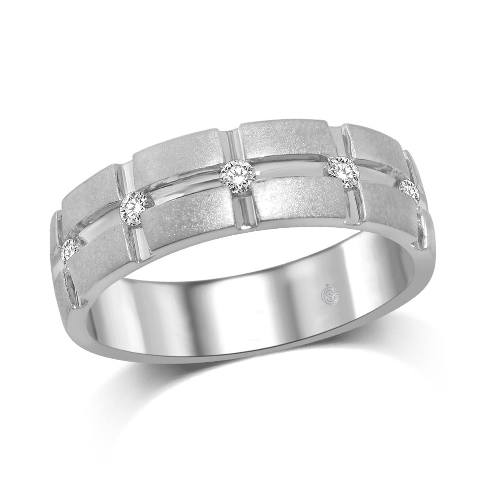 Banda de M√°quina para Hombre con Diamantes de 1/6 qt en Oro Blanco de 14k