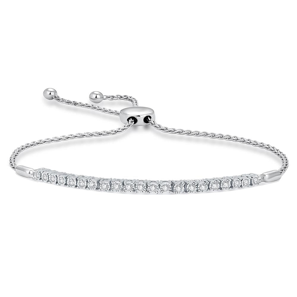 Plata de ley de 1/4 quilates de peso. Pulsera Bolo de diamantes