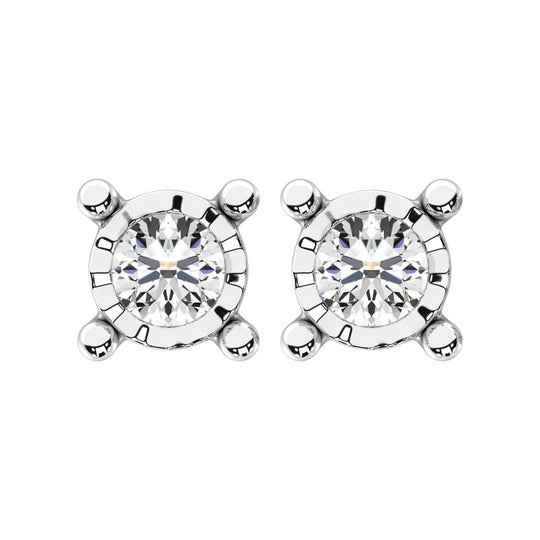 Diamante 1/4 Ct.Tw. Aretes con solitario en oro blanco de 14 k