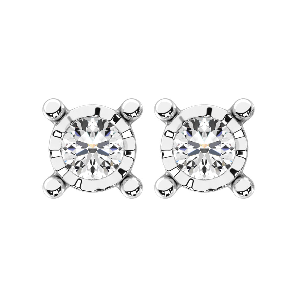 Diamante 1/10 Ct.Tw. Aretes con solitario en oro blanco de 14 k