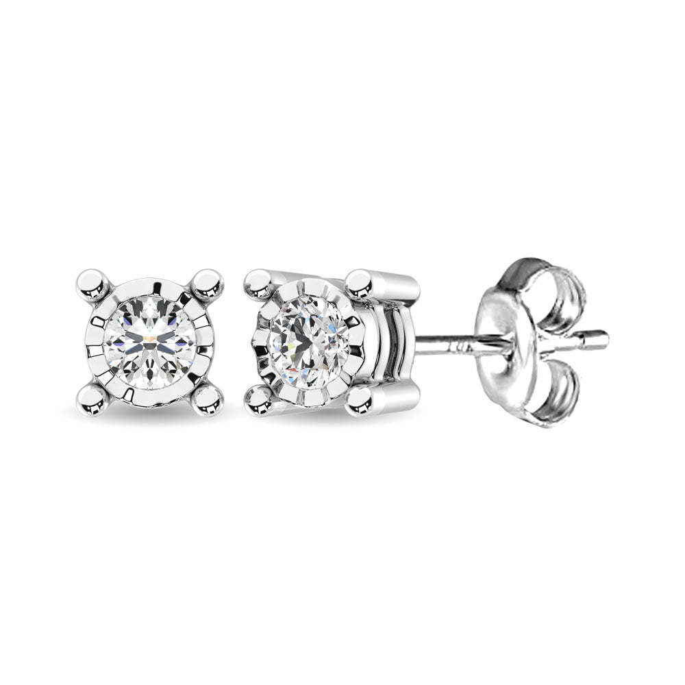 Diamante 1/4 Ct.Tw. Aretes con solitario en oro blanco de 14 k