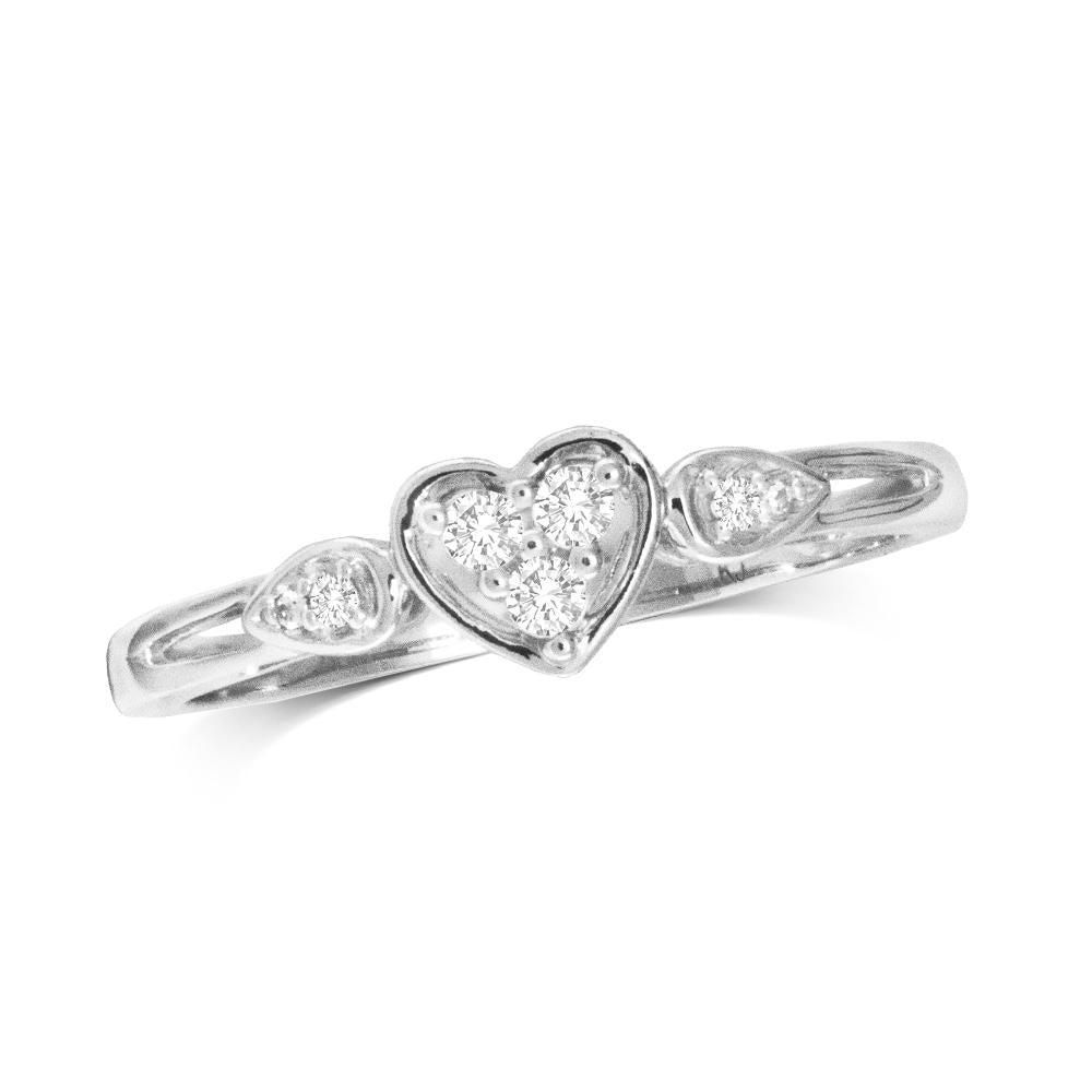 Anillo de Coraz√≥n con Diamantes de 1/10 qt en Oro Blanco de 10k