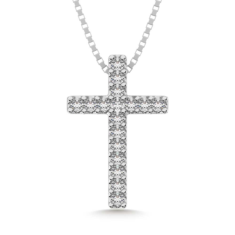 Colgante de cruz de oro blanco de 14 quilates con diamantes de 1/10 quilates totales