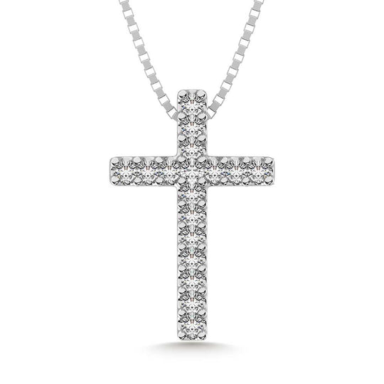 Colgante de cruz de oro blanco de 14 quilates con diamantes de 1/10 quilates totales