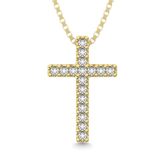 Colgante cl‚àö¬∞sico con cruz de diamantes de 1/10 qt. total Oro amarillo de 10 quilates.