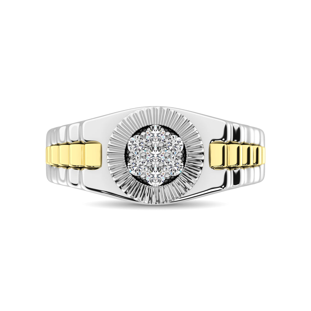 Oro blanco de 10 quilates con detalles de oro amarillo de 10 quilates de 1/4 qt.Tw. Anillo de moda para mujer con diamantes