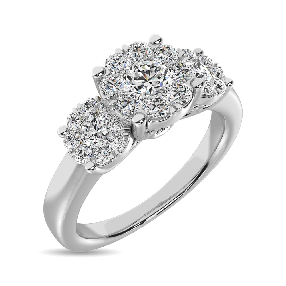 Diamante 7/8 Ct.Tw. Anillo de compromiso floral en oro blanco de 14 k