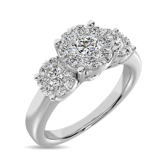 Diamante 7/8 Ct.Tw. Anillo de compromiso floral en oro blanco de 14 k