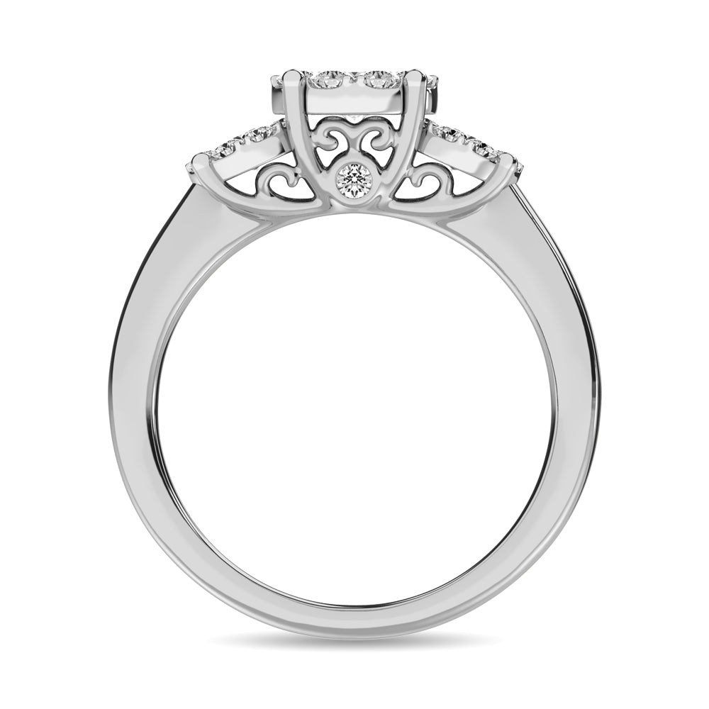 Diamante 7/8 Ct.Tw. Anillo de compromiso floral en oro blanco de 14 k