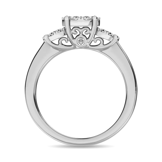 Diamante 7/8 Ct.Tw. Anillo de compromiso floral en oro blanco de 14 k