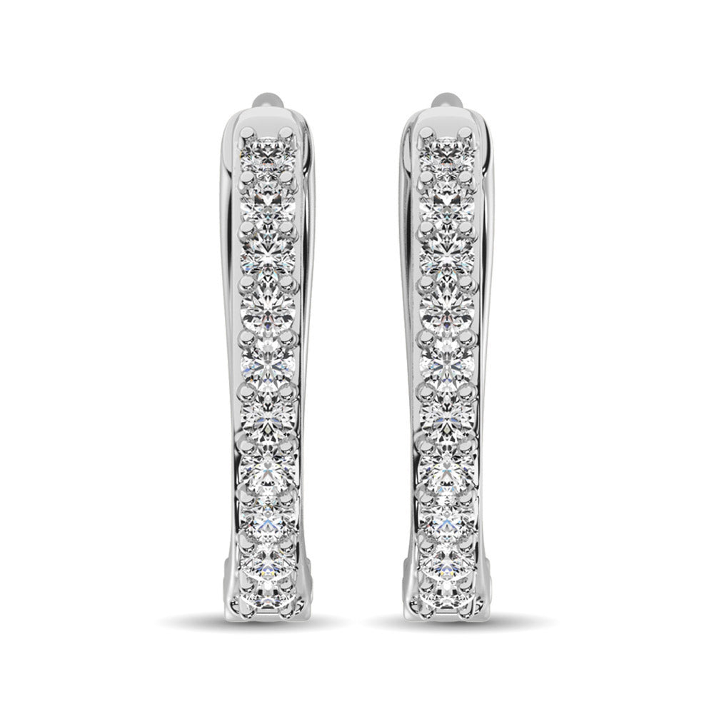 Diamante 1/5 Ct.Tw. Aretes de aro en oro blanco de 10 quilates