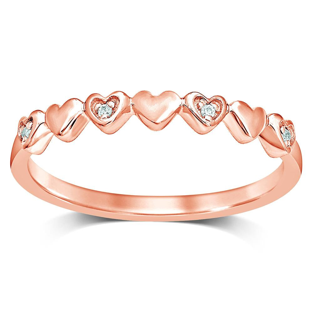 Banda Apilable con Forma de Coraz√≥n Peque√±o con Detalles de Diamantes en Oro Rosa de 10k