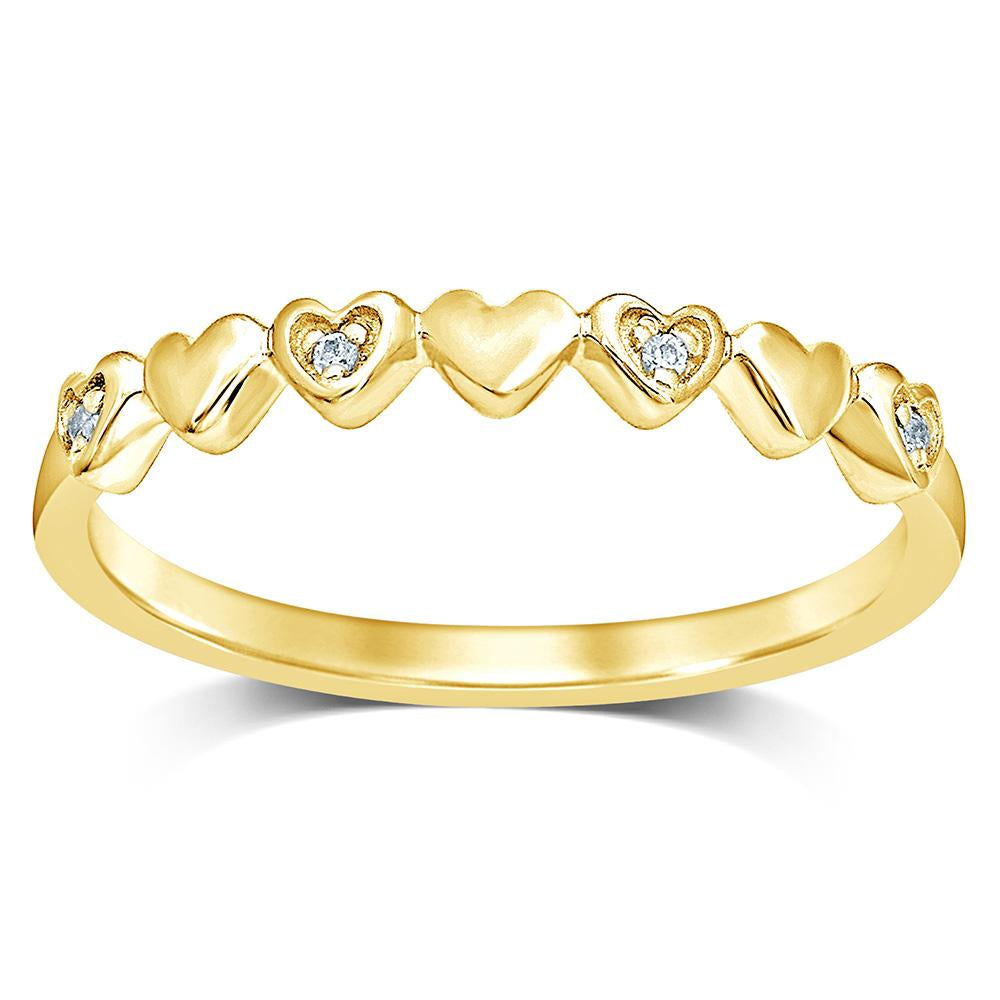 Anillo Apilable en Forma de Coraz√≥n con Detalles de Diamantes en Oro de 10k