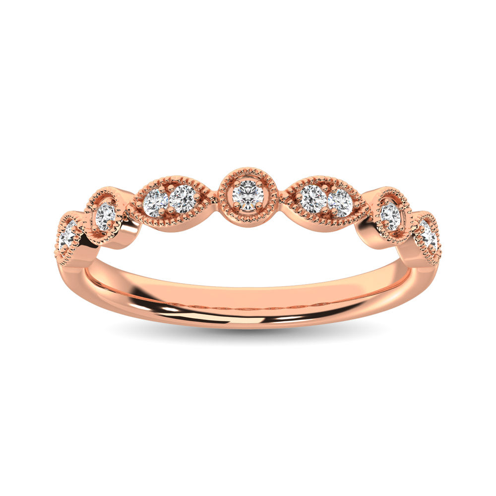 Anillo Apilable en Oro Rosa de 14k con Diamantes de 1/8 qt