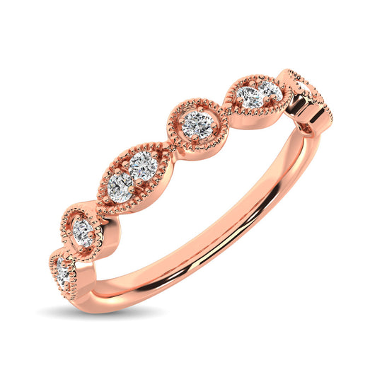 Anillo Apilable en Oro Rosa de 14k con Diamantes de 1/8 qt