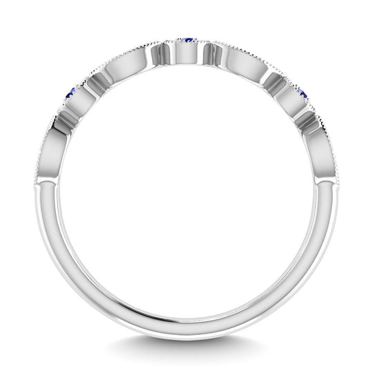 Diamante 1/8 Ct.Tw. Y banda apilada de zafiro azul en oro blanco de 10 k