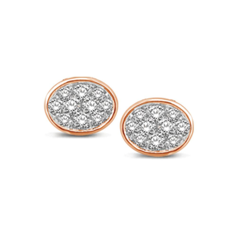 Aretes en Forma de Flor Ovalada con Diamantes de 1/5 qt en Oro Rosa de 14k