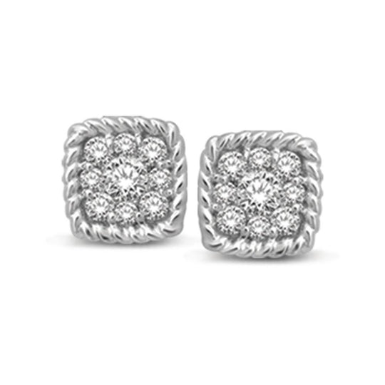 Aretes en Forma de Flor Cuadrada con Diamantes de 1/5 qt en Oro Blanco de 14k