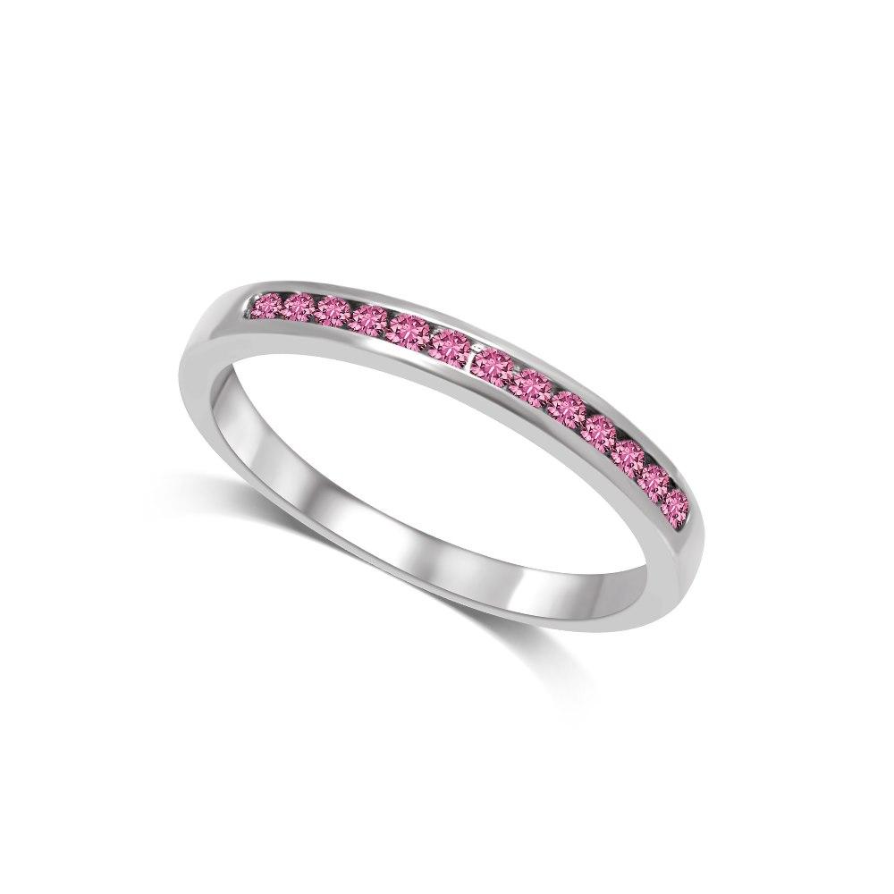 Banda de Oro Blanco de 14k con Zafiro Rosa de 1/5 qt