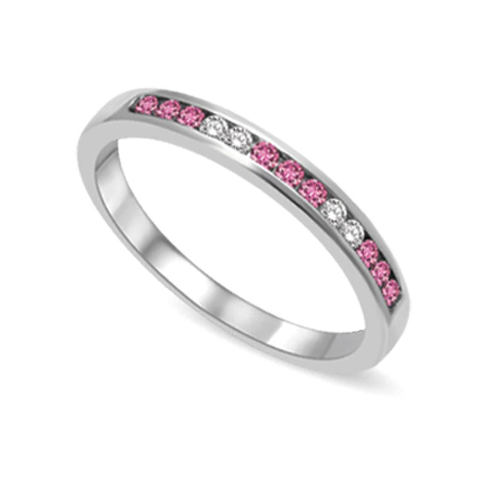 Banda de M√°quina con Diamantes y Zafiro Rosa de 1/5 qt en Oro Blanco de 14k