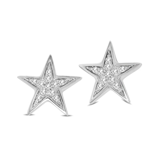 Aretes de Estrella Centelleante con Diamantes de 1/20 qt en Oro Blanco de 10k