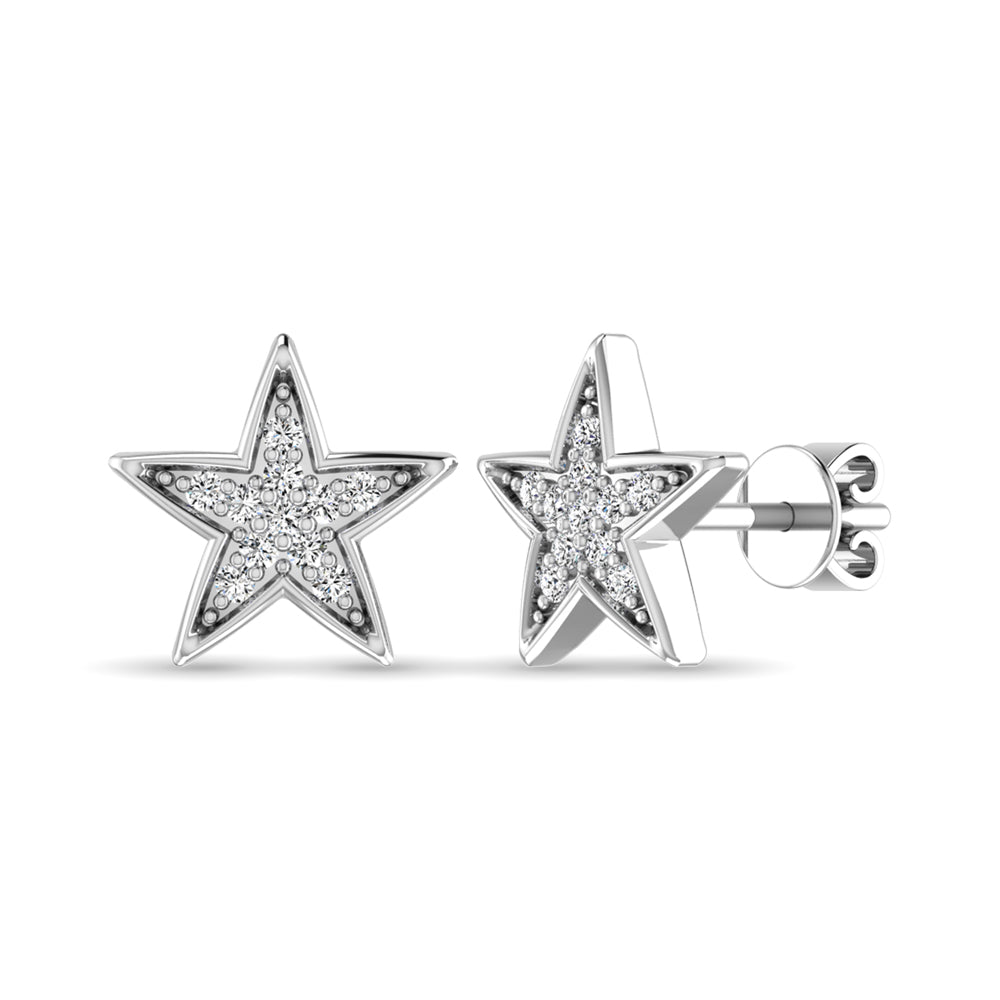 Aretes de Estrella Centelleante con Diamantes de 1/20 qt en Oro Blanco de 10k