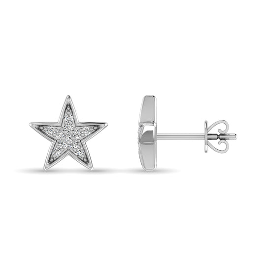 Aretes de Estrella Centelleante con Diamantes de 1/20 qt en Oro Blanco de 10k