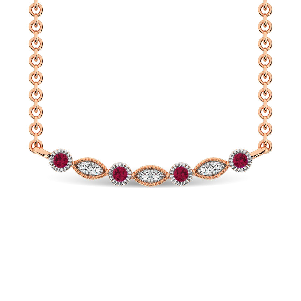 Diamante 1/8 Ct.Tw. Y collar de moda con rub‚àö‚â†es en oro rosado de 10 quilates