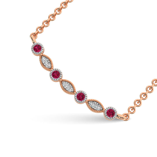 Diamante 1/8 Ct.Tw. Y collar de moda con rub‚àö‚â†es en oro rosado de 10 quilates