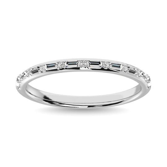 Diamante 1/10 Ct.Tw. Anillo apilable redondo y baguette en oro blanco de 14 k