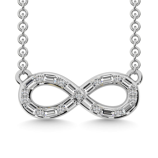 Diamante 1/6 Ct.Tw. Collar infinito de talla redonda y baguette en oro blanco de 10 k