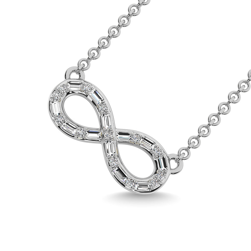 Diamante 1/6 Ct.Tw. Collar infinito de talla redonda y baguette en oro blanco de 10 k