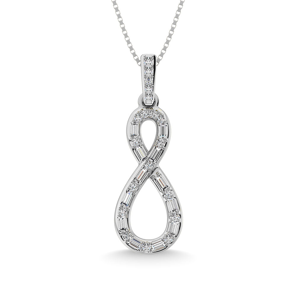 Diamante 1/6 Ct.Tw. Colgante infinito de talla redonda y baguette en oro blanco de 10 k