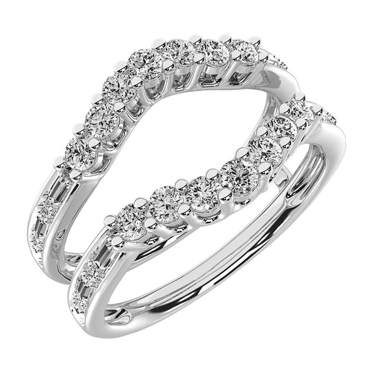 Oro blanco de 14 quilates de 1/2 qt.Tw. Anillo protector de diamantes redondos y baguette