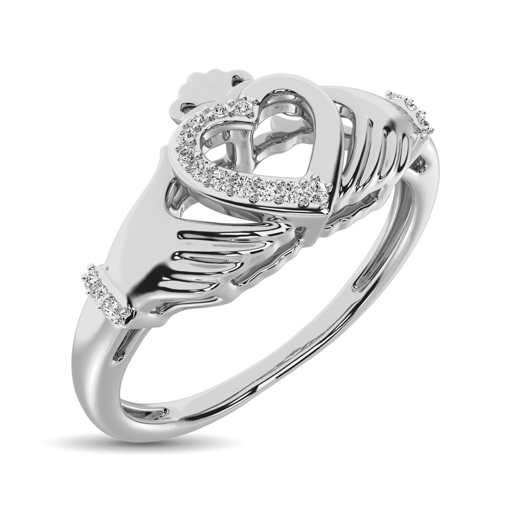 Anillo Claddagh con Detalles de Diamantes en Oro Blanco de 10k