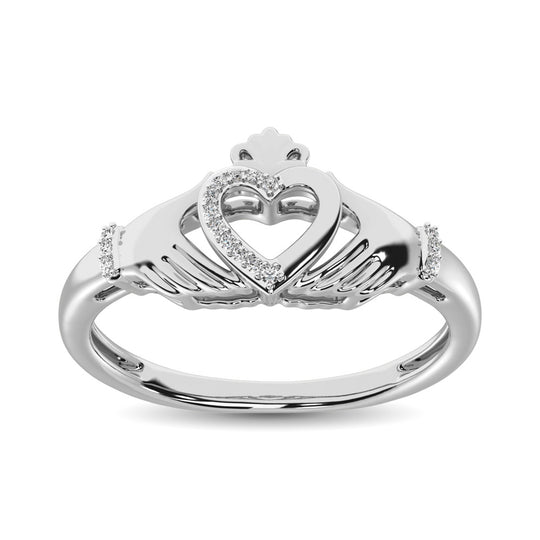 Anillo Claddagh con Detalles de Diamantes en Oro Blanco de 10k