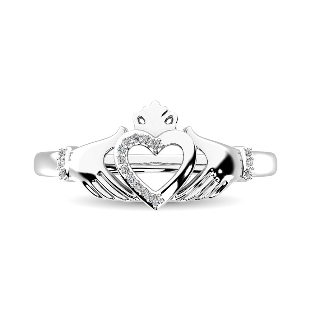 Anillo Claddagh con Detalles de Diamantes en Oro Blanco de 10k