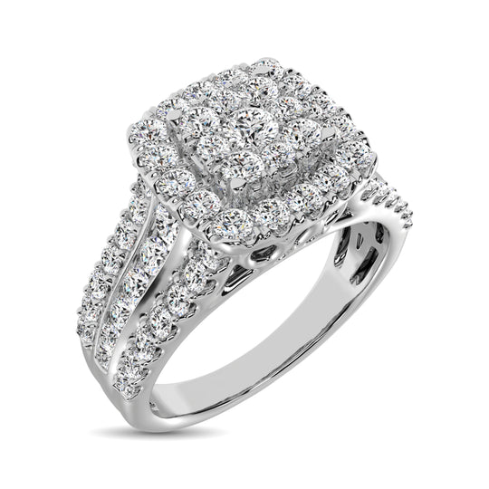 Diamante 1 1/2 Ct.Tw. Anillo de compromiso de forma cuadrada en oro blanco de 10 k