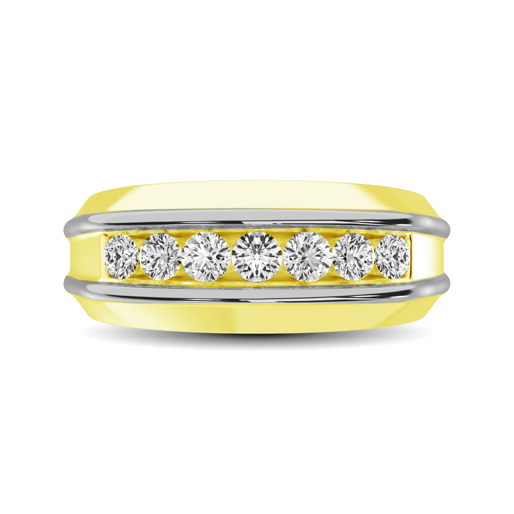 Oro amarillo de 10 quilates con detalles de oro blanco de 10 quilates de 1/4 qt.Tw. Banda para hombre con diamantes y 7 piedras