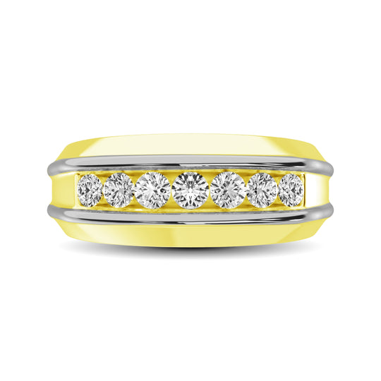 Oro amarillo de 10 quilates con detalles de oro blanco de 10 quilates de 1/4 qt.Tw. Banda para hombre con diamantes y 7 piedras