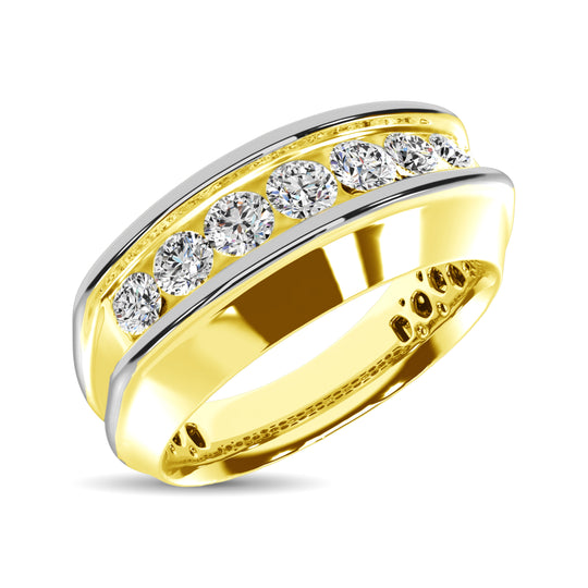 Oro amarillo de 10 quilates con detalles de oro blanco de 10 quilates de 1/4 qt.Tw. Banda para hombre con diamantes y 7 piedras